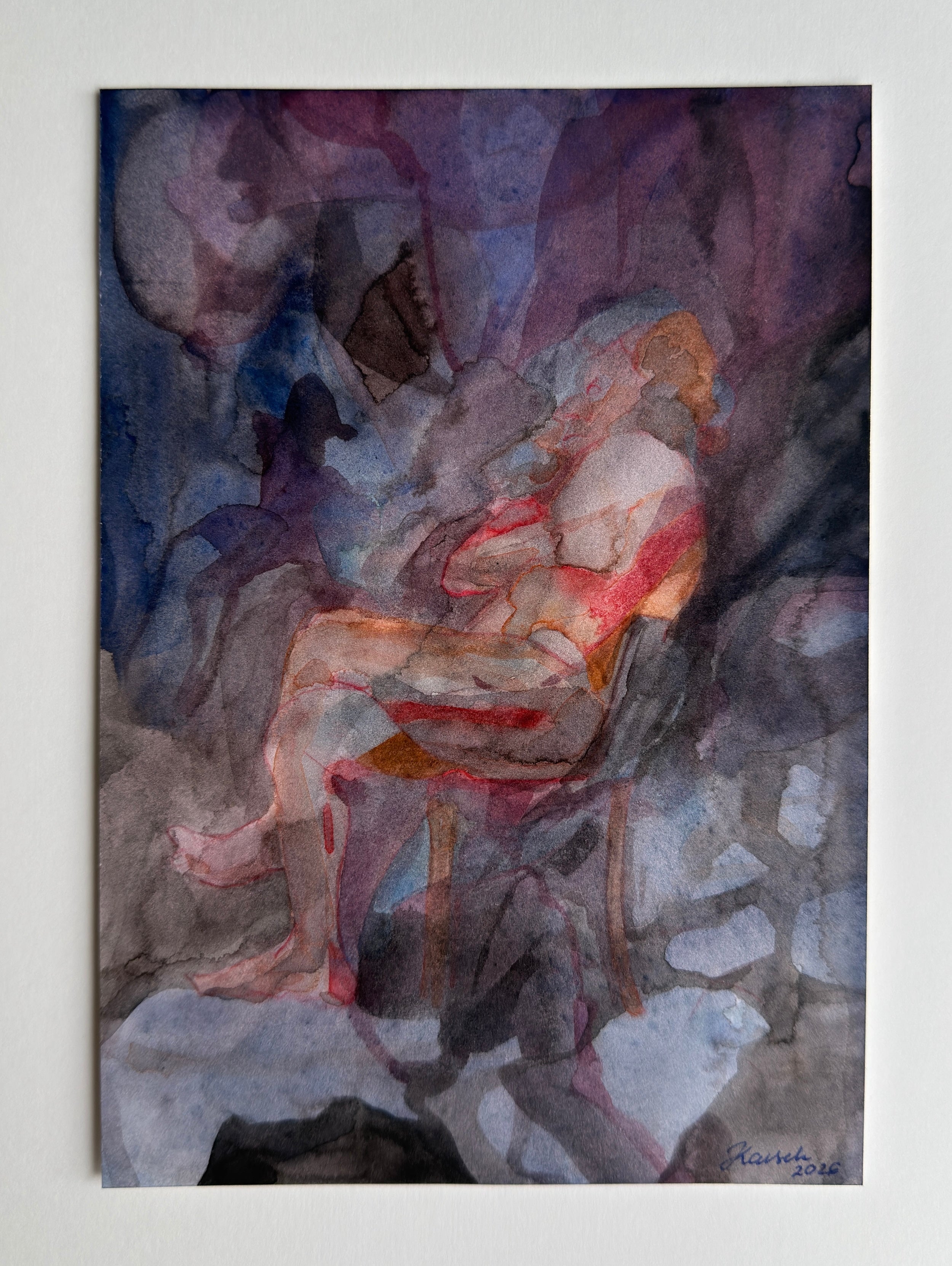 Sitting figure, original watercolor