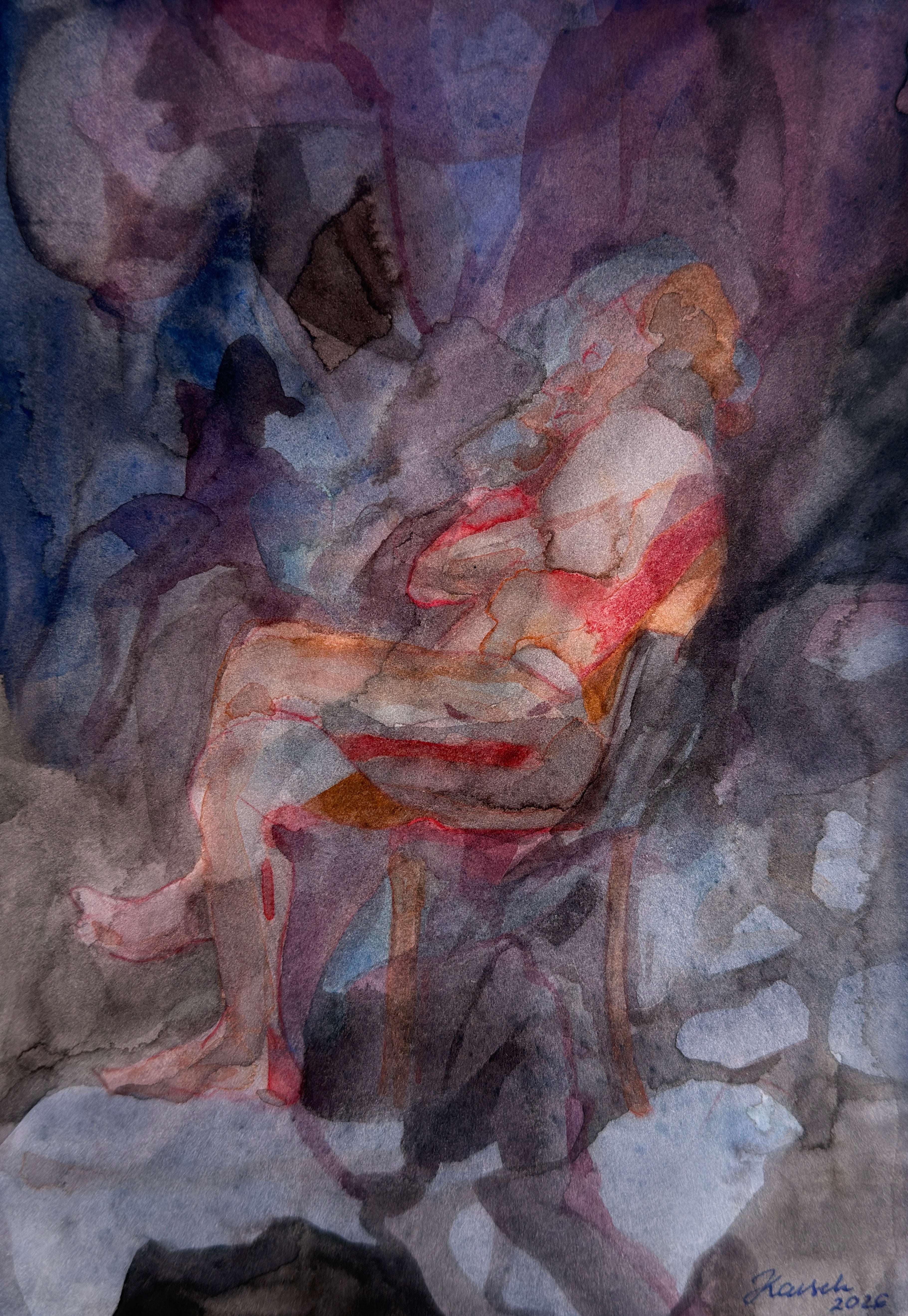 Sitting figure, original watercolor