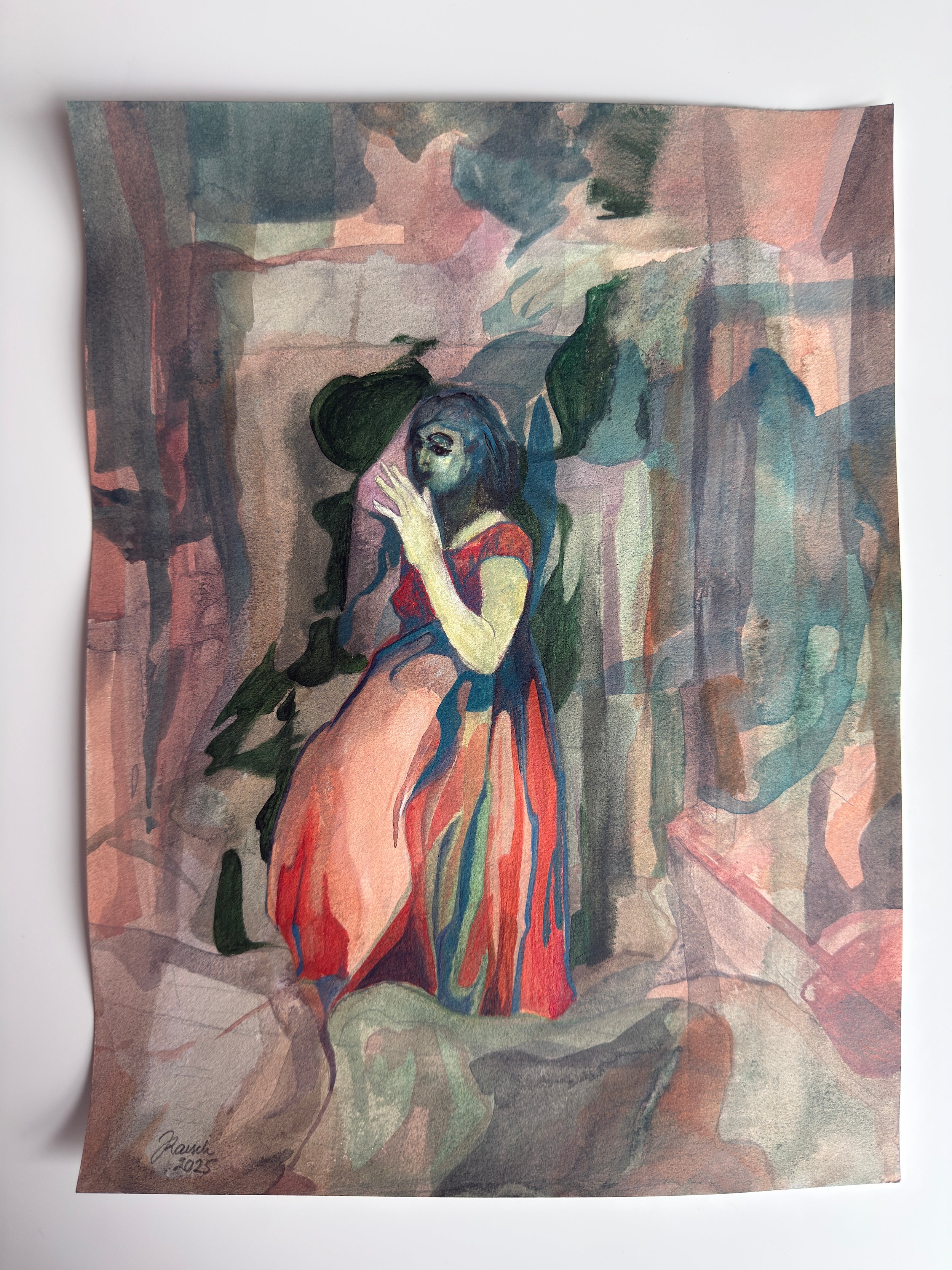 On Her Own, acrylic sketch, original artwork