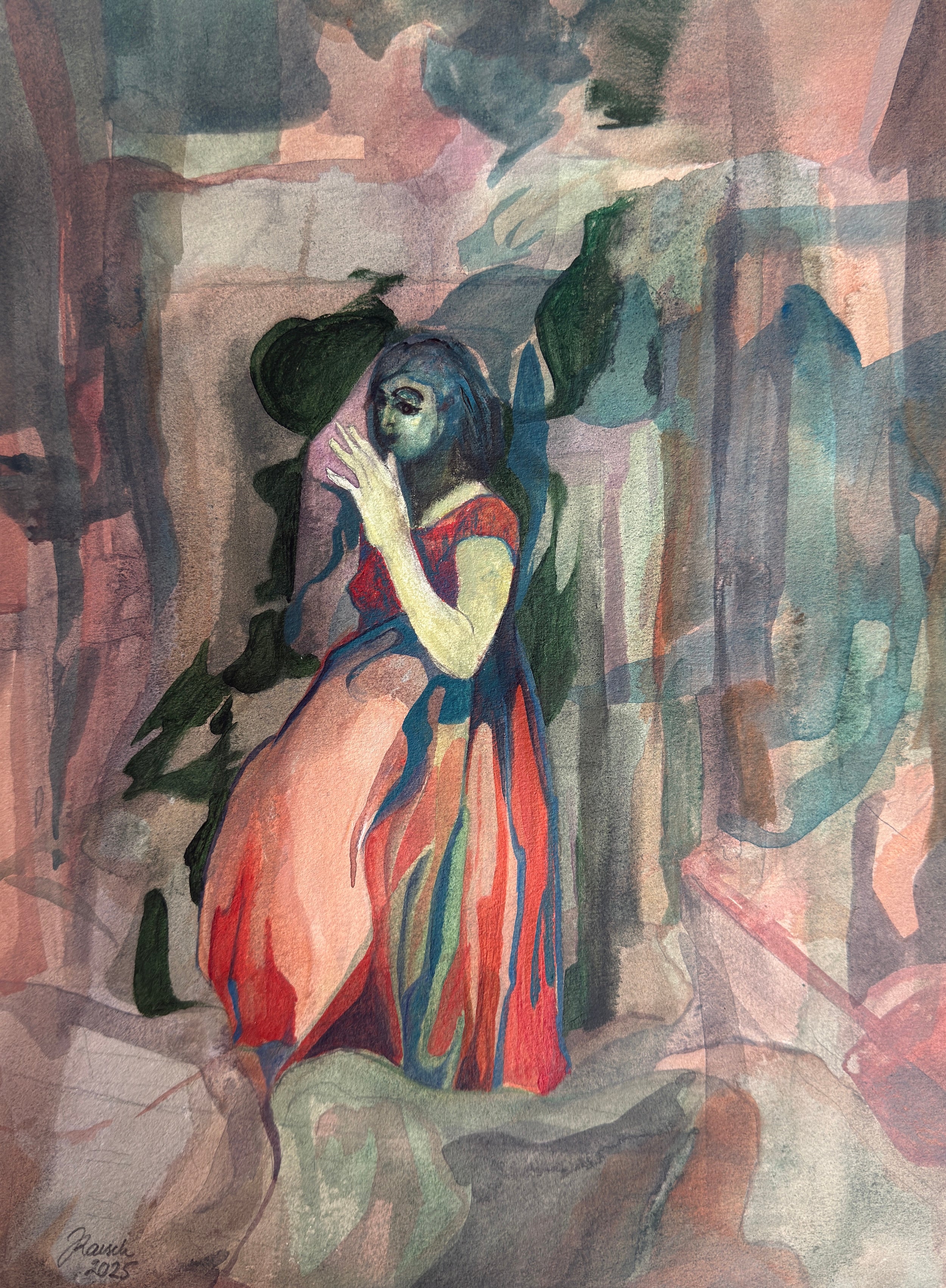 On Her Own, acrylic sketch, original artwork