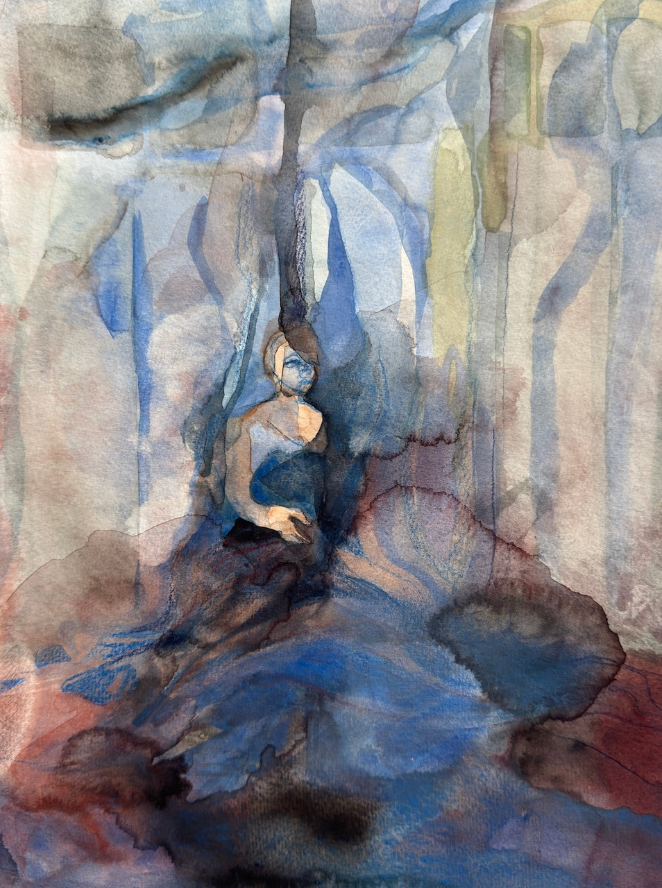 Blue portrait, watercolors on paper, original handdrawing