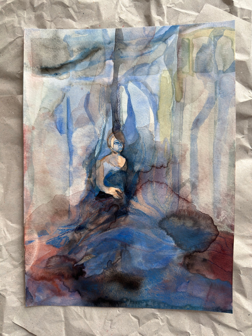 Blue portrait, watercolors on paper, original handdrawing