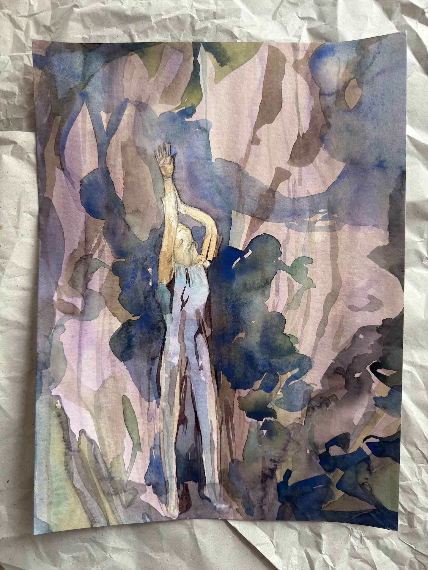 Figure in blue, watercolor, original piece