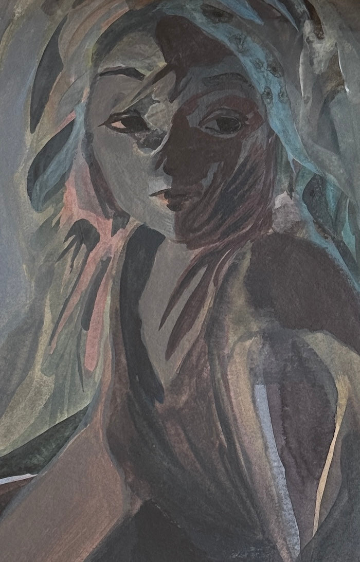 Dark portrait, original acrylic painting on paper