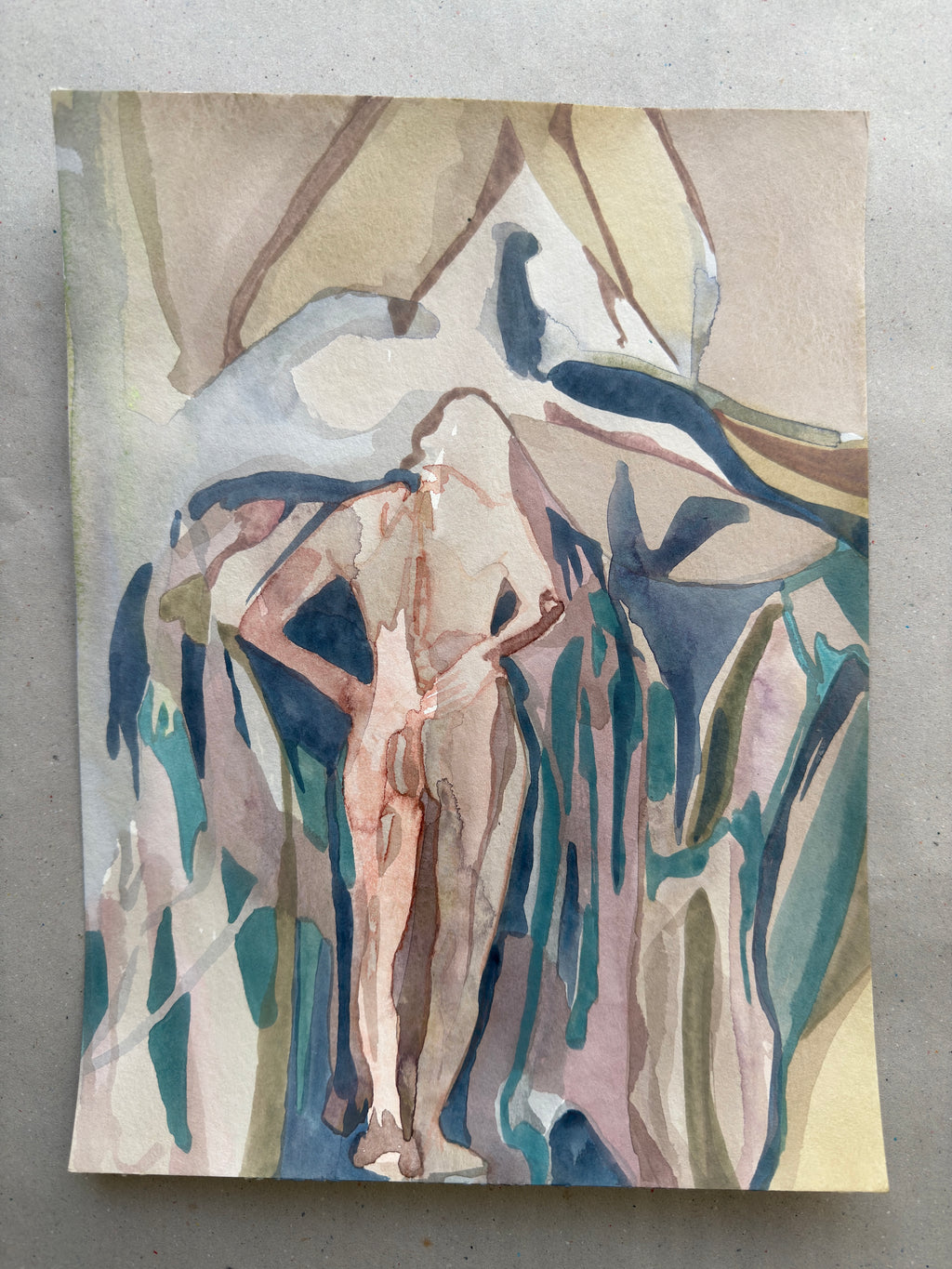 Woman's figure, abstract acrylic painting on paper