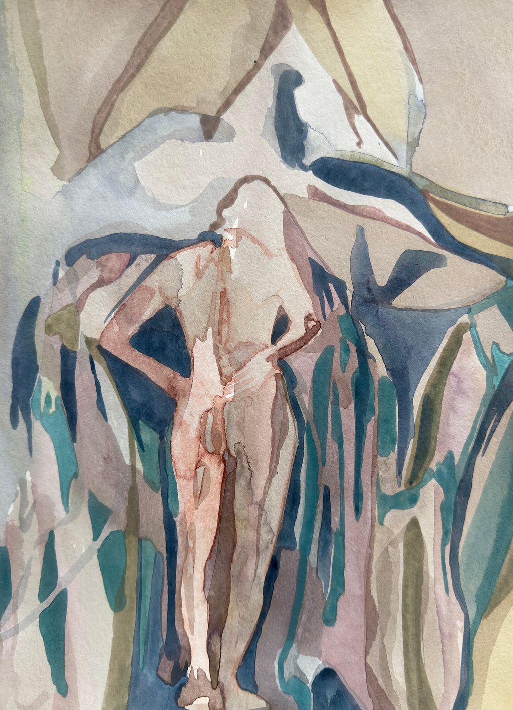Woman's figure, abstract acrylic painting on paper