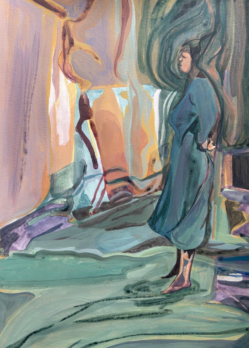 Visitor, acrylic sketch, original artwork on paper