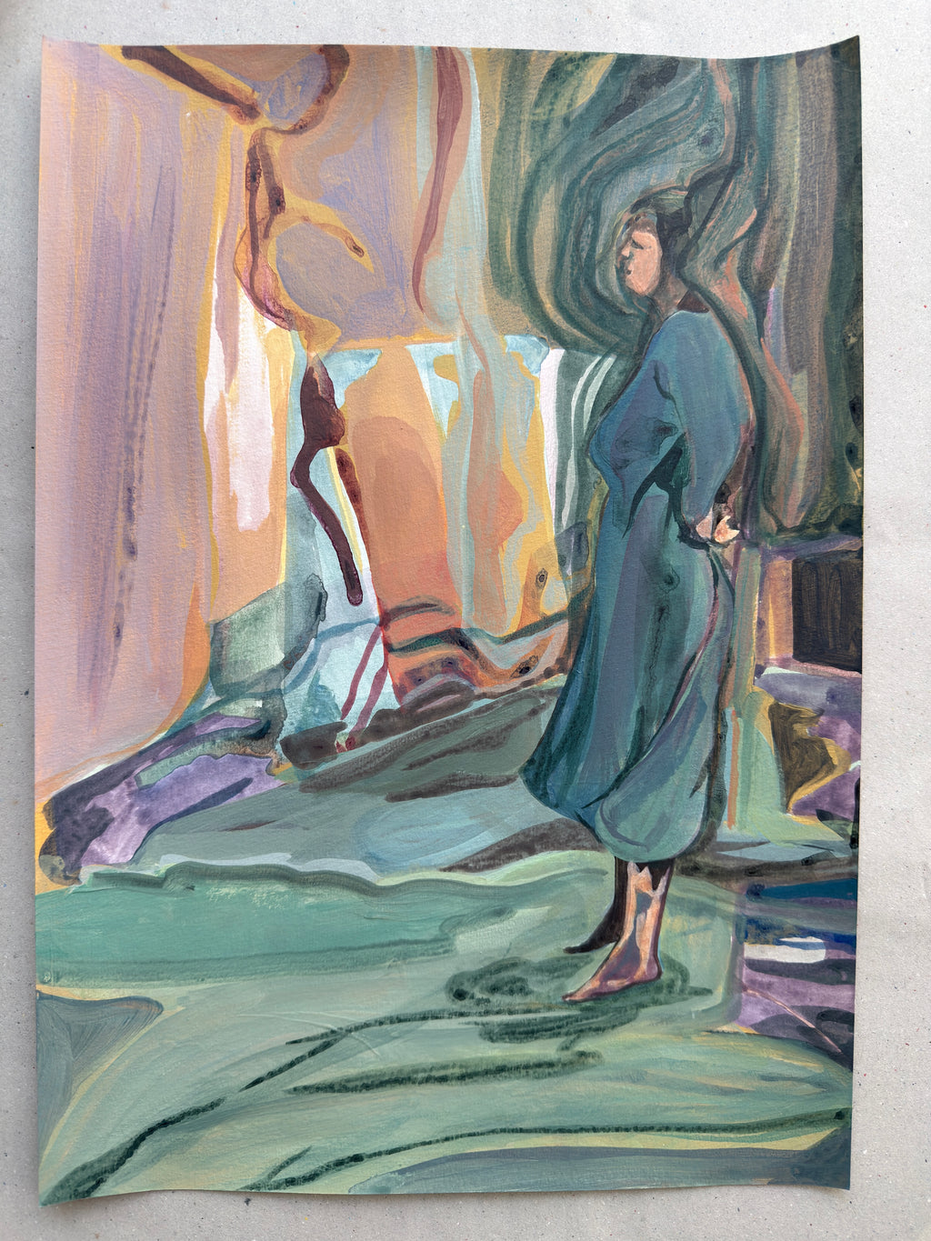 Visitor, acrylic sketch, original artwork on paper