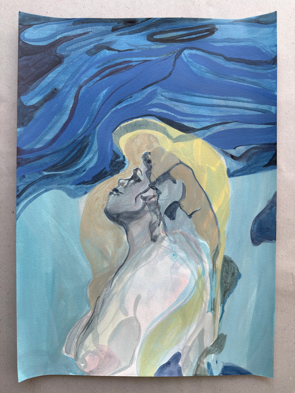 Blue Portrait, acrylic sketch, original artwork on paper