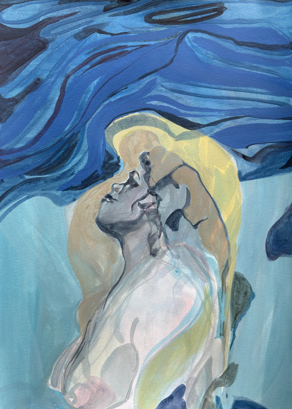Blue Portrait, acrylic sketch, original artwork on paper