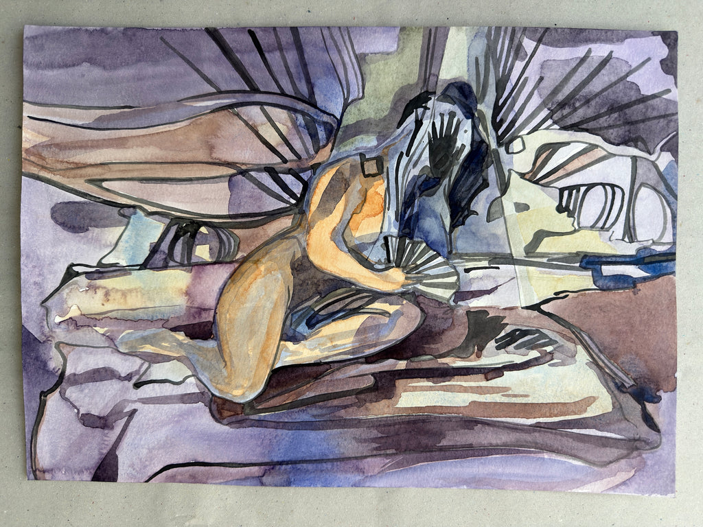 Fan, ink & watercolors on paper, original