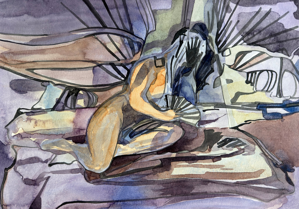 Fan, ink & watercolors on paper, original
