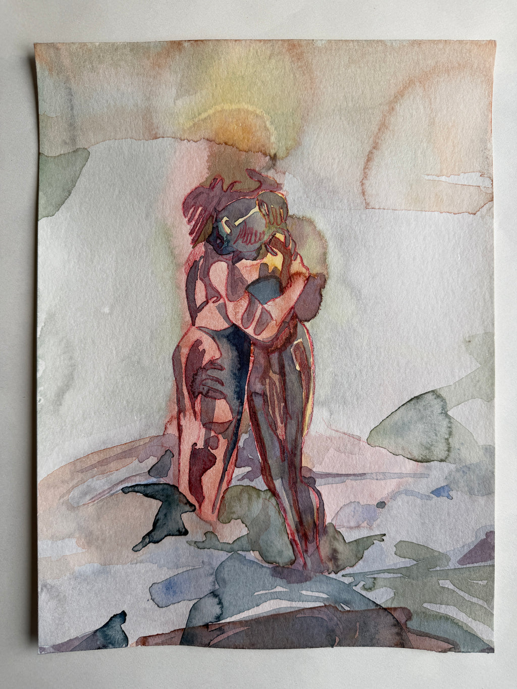 Hug, original watercolor, paperwork, original art