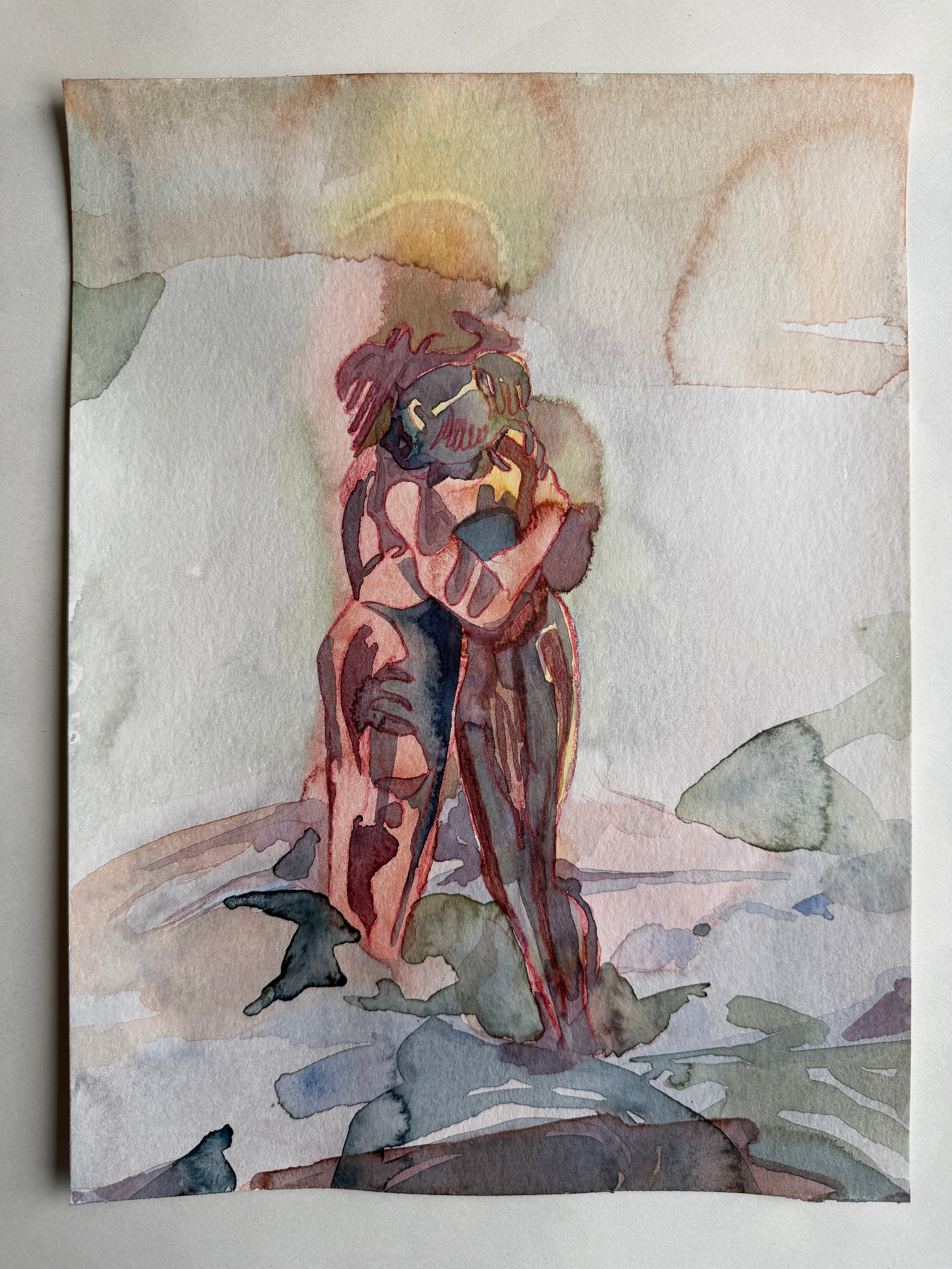 Hug, original watercolor, paperwork, original art