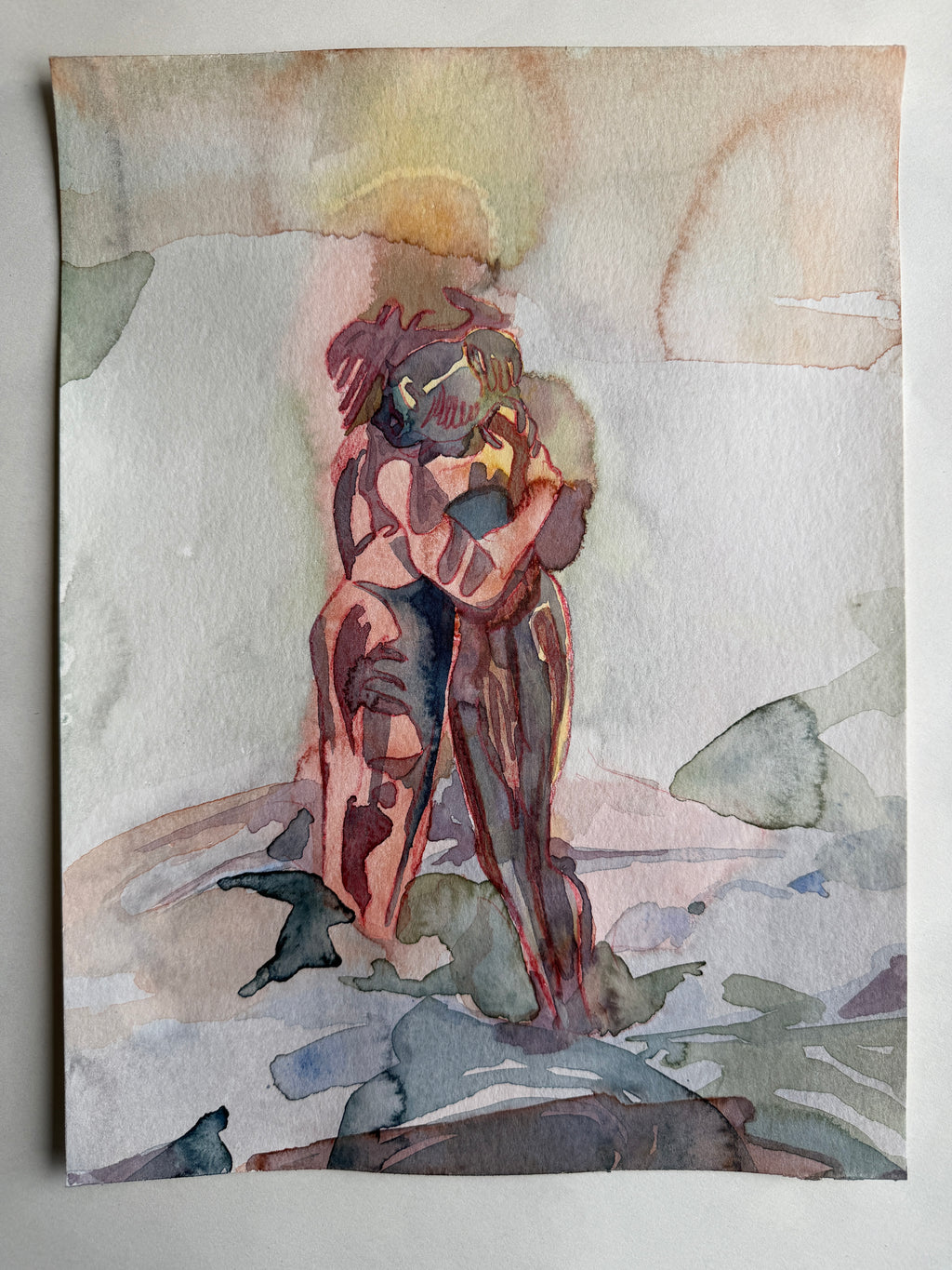 Hug, original watercolor, paperwork, original art