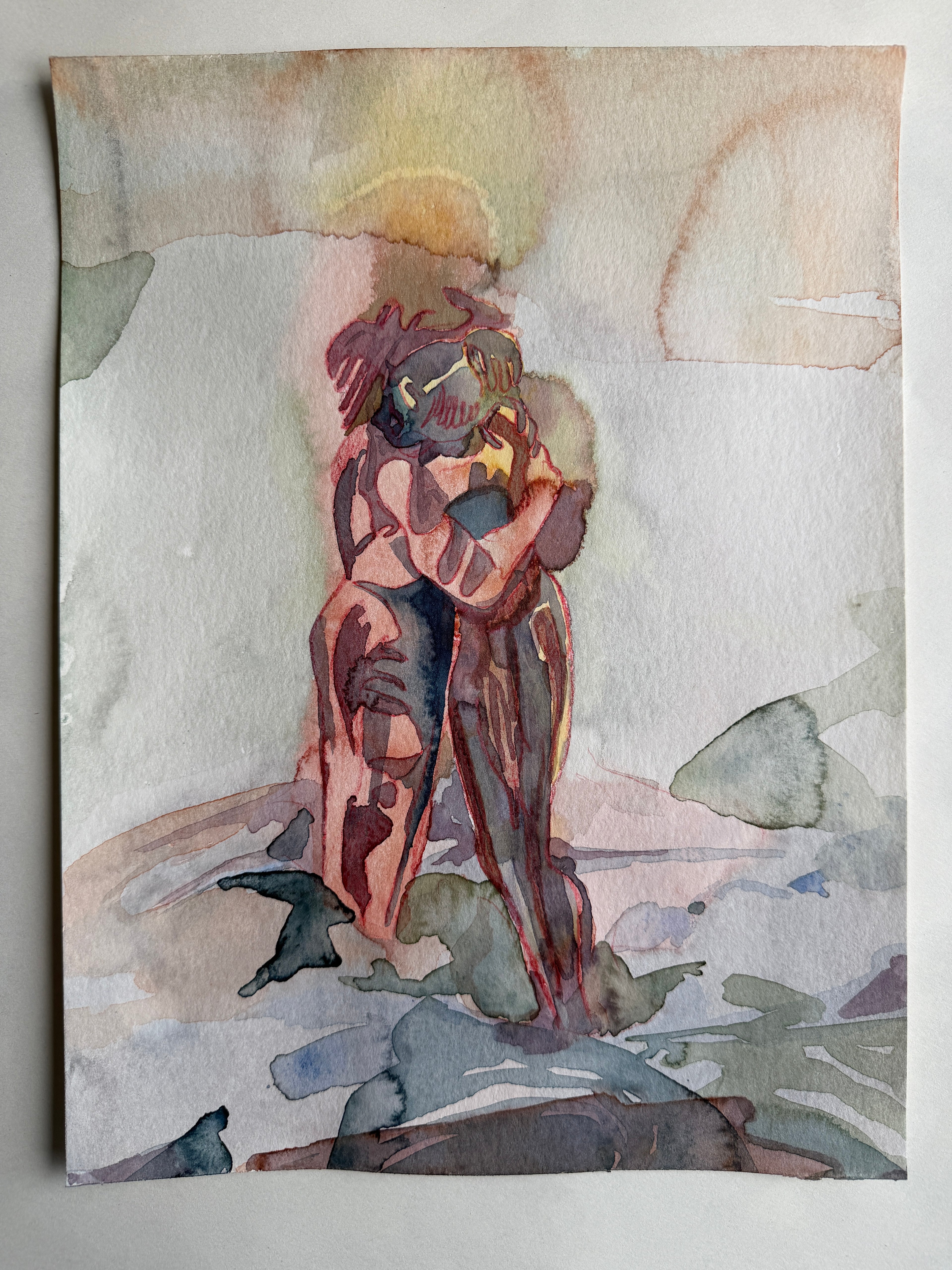 Hug, original watercolor, paperwork, original art