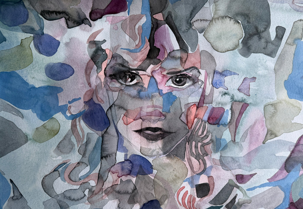 Blue portrait, original watercolor on paper