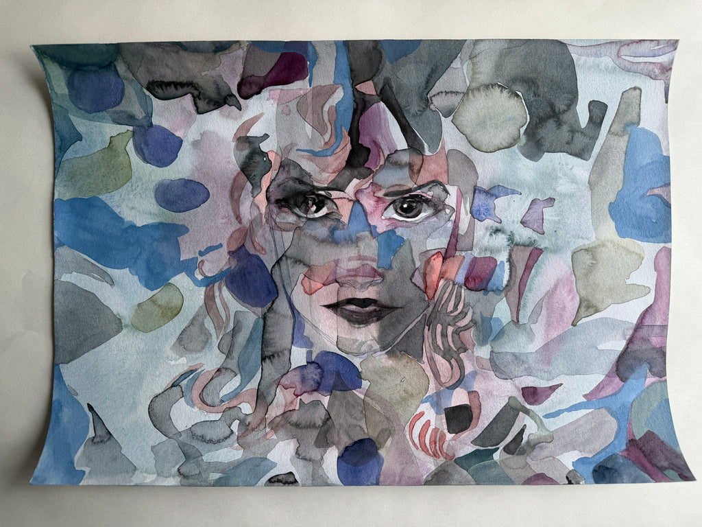 Blue portrait, original watercolor on paper