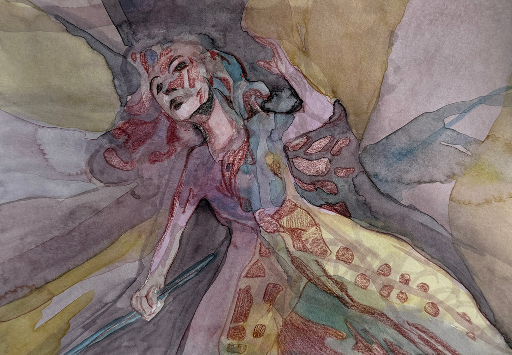 Girl in Trance, pencils and watercolors on paper, original work