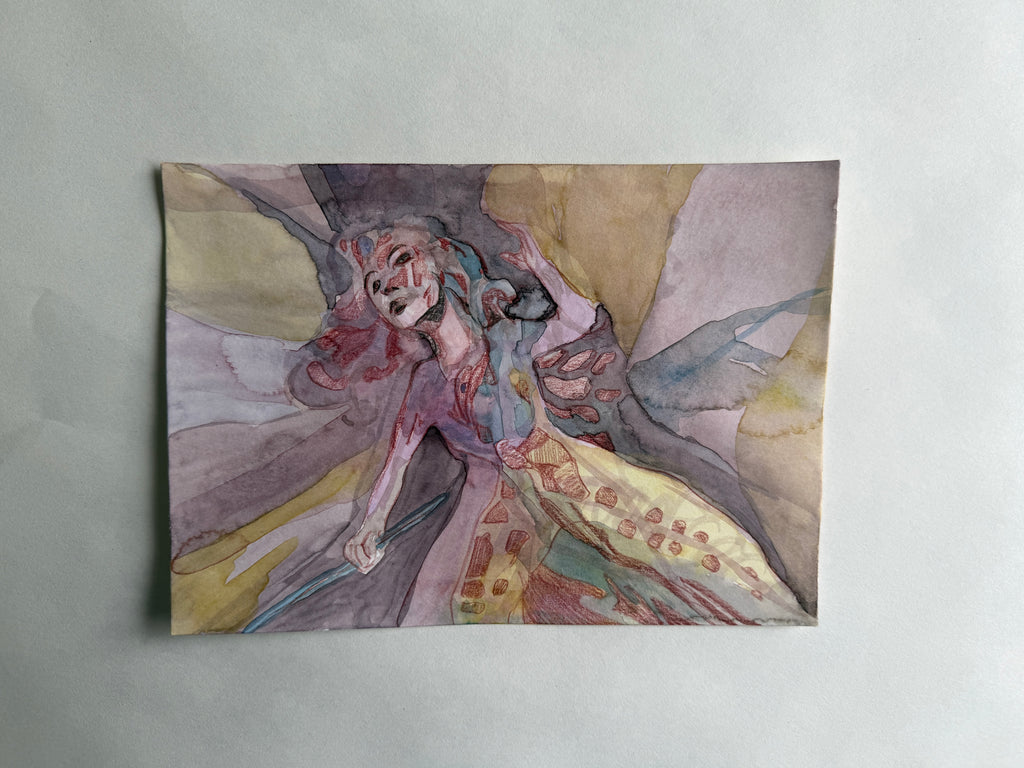 Girl in Trance, pencils and watercolors on paper, original work