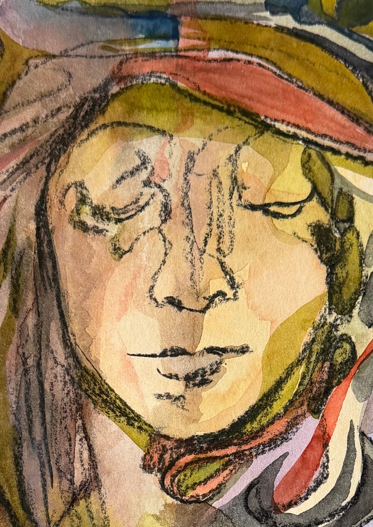 Girl as Ornament, charcoal and watercolors on paper, 32 x 23 cm