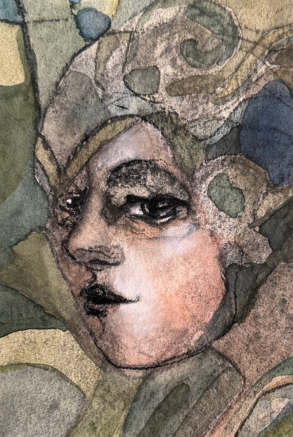 Serious Girl, charcoal and watercolors on paper, 32 x 23 cm
