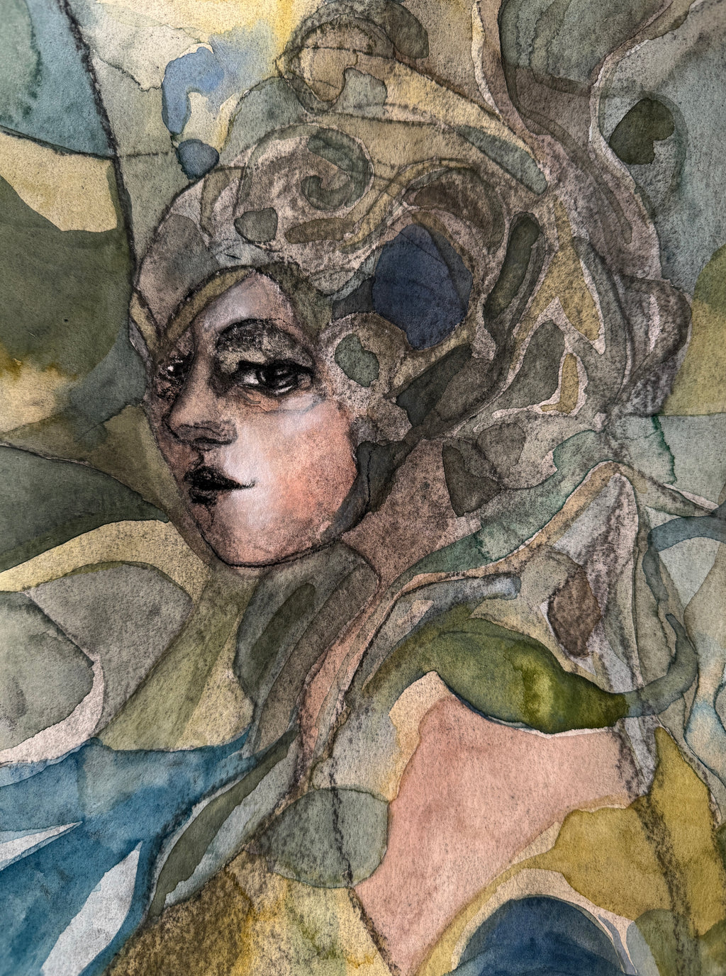 Serious Girl, charcoal and watercolors on paper, 32 x 23 cm