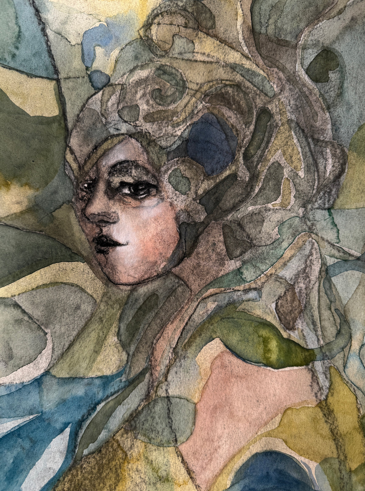 Serious Girl, charcoal and watercolors on paper, 32 x 23 cm