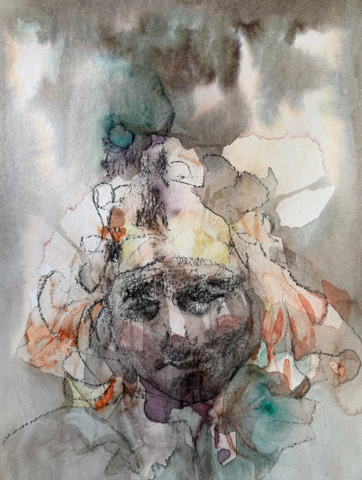 Fool's Portrait, charcoal and watercolor on paper, 32 x 23 cm