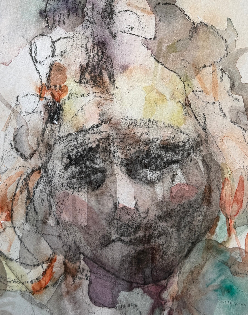 Fool's Portrait, charcoal and watercolor on paper, 32 x 23 cm