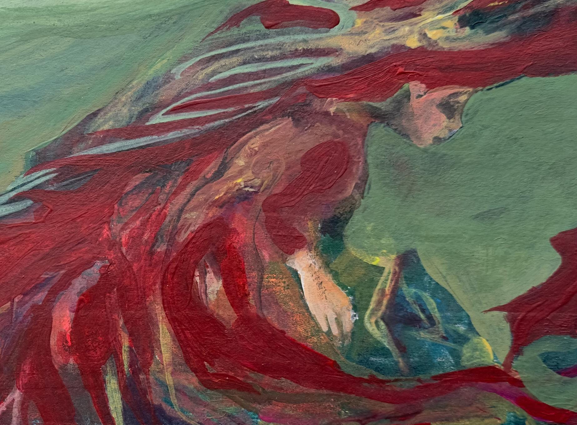 Red scarf, female portrait, acrylic on paper, original