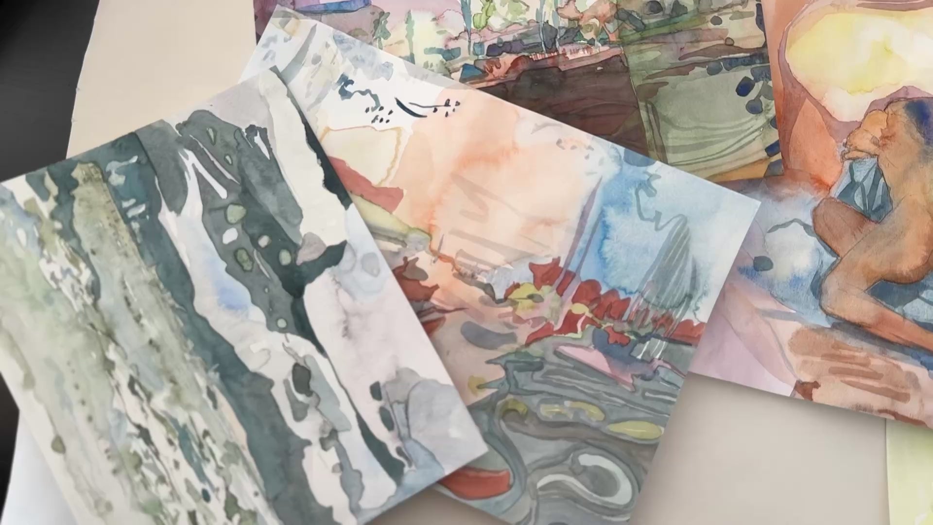 Abstract landscape, original watercolor sketch